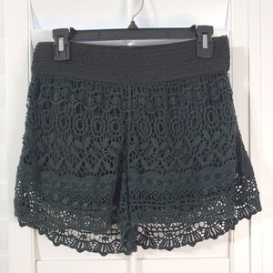 Womens Size Large Breeze Ever Black Crochet Pull On Cotton Shorts, Beach Boho